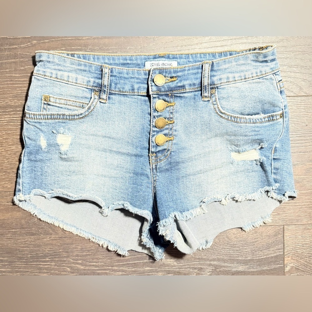 Billabong Blue Jean Shorts Distressed Frayed Hem